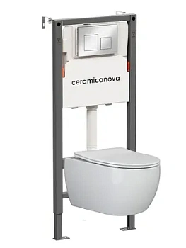 Комплект Подвесной унитаз Play Rimless+Система инсталляции , кнопка Square, хром глянцевый CN3001_121002CH