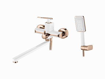 Смеситель Ledeme настенный, для ванны и душа, с душевой лейкой,белый/розовое золото L2274WR