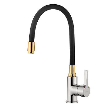 Смеситель Ledeme для кухни, с гибким изливом, однозахватный, черный/золото L4898-10