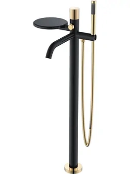 Смеситель Boheme 129-BG.2 для ванны/душа, напольный, однозахв, с ручным душем, черный+золото