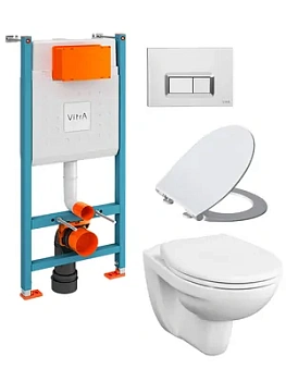 Комплект: Инсталляция Vitra с клавишей хром + унитаз VitrA + сиденье с микролифтом 9842B003-7206
