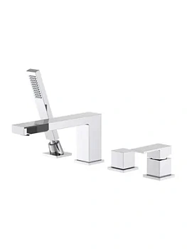 Смеситель Aquatek AQ1648CR на борт ванны, однозахватный, на 4 отверстия, с ручным душем, хром