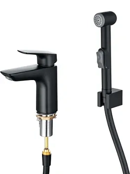 Смеситель для раковины Aquatek AQ1012MB с гиг. душем, однозахв., низкий излив 97мм, черный мат