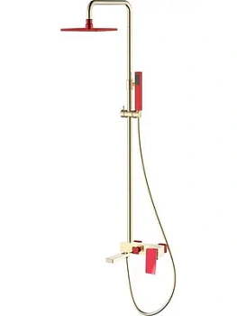 Душевой комплект Boheme 148-GR.2 настенный, однозахватный, верхний/ручной душ, золото+красный