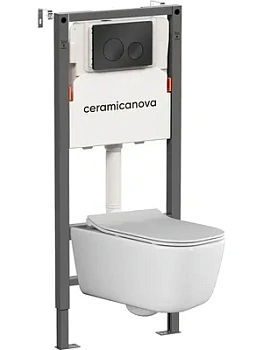 Комплект Подвесной унитаз New day Rimless+Система инсталляции , кнопка Circle, черный матовый CN3005_121001MB