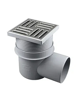 Трап душевой АНИ Пласт 15х15 решетка нерж.сталь, горизонтальный выпуск 110мм, сухой затвор TQ1612