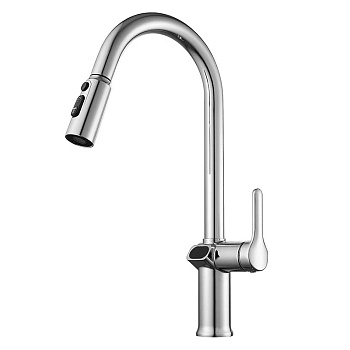 Смеситель для кухни ESKO K15 LED однозахватный, вытяжной излив, дисплей, датчик температуры, хром