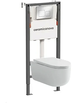 Комплект Подвесной унитаз Ulma Rimless+Система инсталляции кнопка Square, хром глянцевый CN4006_121002CH