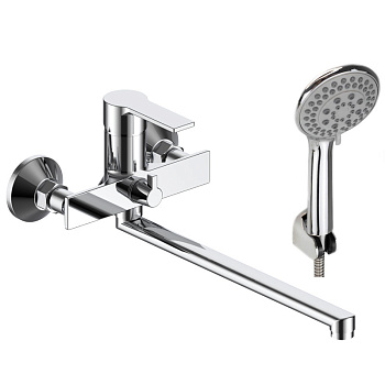 Смеситель для ванны/душа VODA RF31 однозахватный, настенный, длинный излив, хром