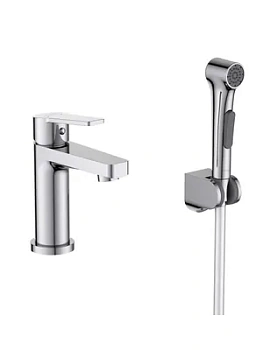 Смеситель для раковины Aquatek AQ1712CR с гиг. душем, однозахватный, излив 107мм, цвет: хром