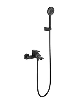 Смеситель для ванны/душа Aquatek AQ1449MB настенный, с душевым гарнитуром, цвет: черный матовый