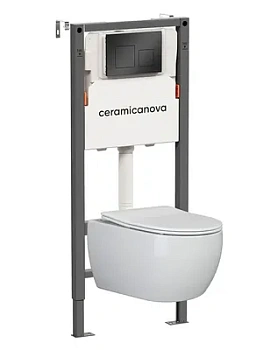 Комплект Подвесной унитаз Play Rimless+Система инсталляции , кнопка Square, черный матовый CN3001_121002MB