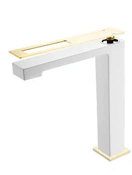 Смеситель Boheme 142-WG для раковины, на 1 отверстие, однозахватный, белый+золото