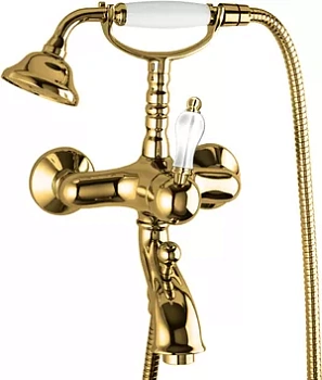 Смеситель CEZARES -VDM-03/24-Bi для ванны/душа, с ручным душем, золото/ручка белая