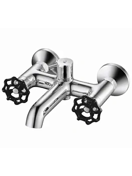 Смеситель Zeegres 19092001 для ванны/душа, двухзахватный, настенный, черные ручки (19092001+95701012*2)