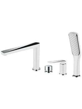 Смеситель Boheme 370-W на борт ванны, с душевым гарнитуром, однозахватный, белый+хром