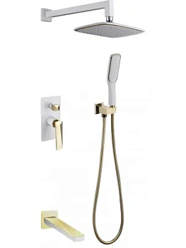 Душевая система Boheme 384-W-2 встраиваемая, верхний/ручной душ, с изливом, белый+золото