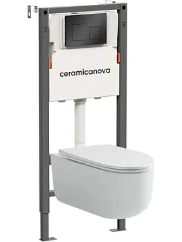 Комплект Подвесной унитаз Ulma Rimless+Система инсталляции кнопка Square, черный матовый CN4006_121002MB