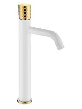 Смеситель Boheme 122-WG для раковины, на 1 отверстие, однозахв, ручка diamond, белый+золото