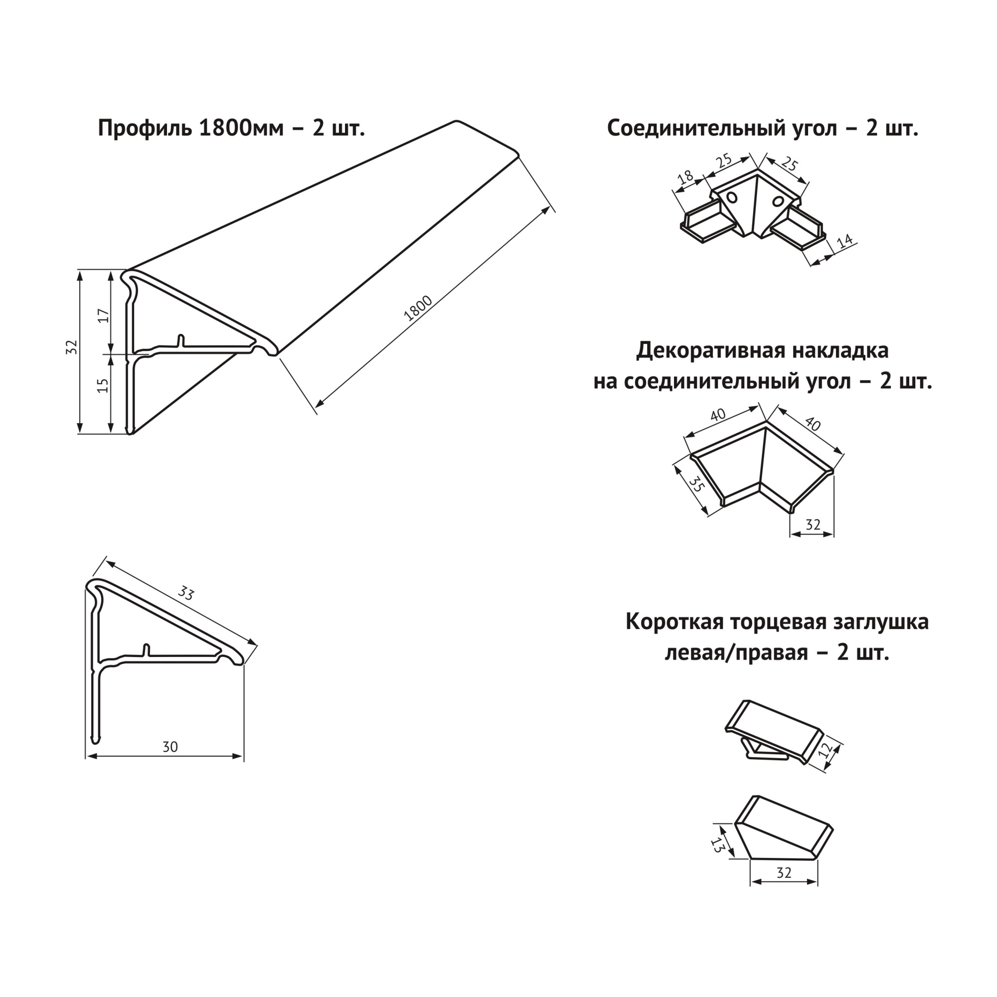 Бордюр BERGES для ванн и душевых поддонов (комплект) 1800/30мм х 2