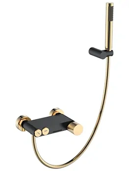 Смеситель Boheme 123-BG.2 для ванны/душа, настенный, с изливом, с ручным душем, черный+золото