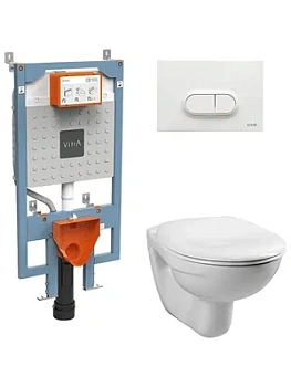 Комплект: Инсталляция Vitra с клавишей белая + Унитаз + сиденье 9773B003-7201