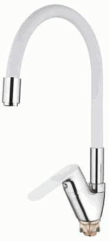 Смеситель Ledeme Н53 для кухни, с гибким изливом, однозахватный, белый L4153-3