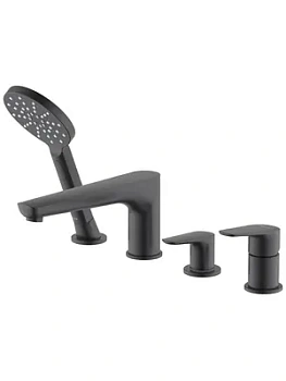 Смеситель Aquatek AQ1148MB на борт ванны, однозахватный, на 4 отв., с руч. душем, черный мат