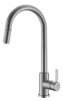 Смеситель для кухни VODA VSL519 однозахватный, вытяжной излив, нержавеющая сталь