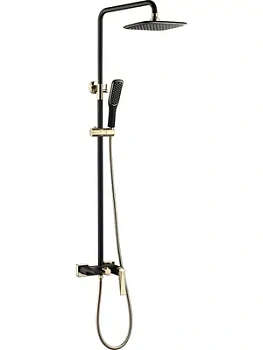 Душевая система Boheme 388-B настенная, однозахватная, верхний/ручной душ, черный+золото
