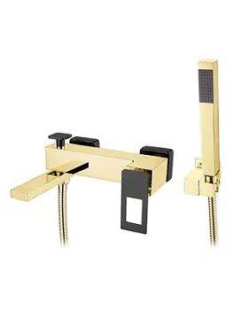 Смеситель Boheme 143-GB для ванны/душа, настенный, однозахв, с ручным душем, золото+черный