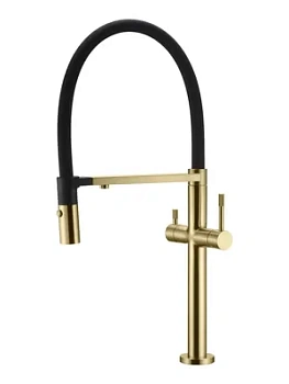 Смеситель Boheme 115-MG для кухни, однозахватный, c краном для п/воды, гибкий излив, золото мат