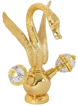 Смеситель для раковины Migliore двухрычажный, лебедь малый, ручки Swarovski, золото 27191