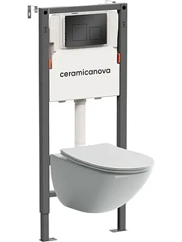 Комплект Подвесной унитаз Mono Rimless+Система инсталляции , кнопка Square, черный матовый CN1905_121002MB