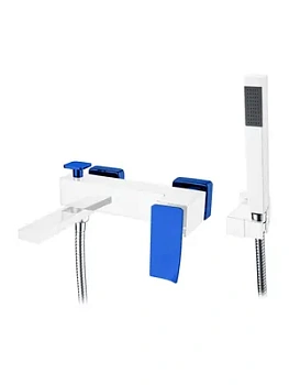 Смеситель Boheme 143-CRBlue.2 для ванны/душа, настенный, однозахв, с ручным душем, хром+синий