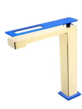 Смеситель Boheme 142-GUW для раковины, на 1 отверстие, однозахватный, золото+синий