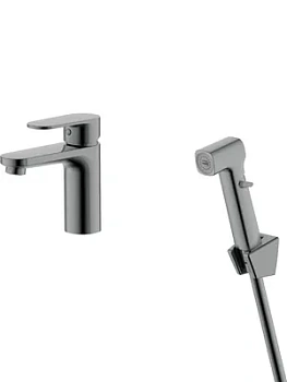 Смеситель для раковины Aquatek AQ1812BGM с гиг. душем, однозахватный, излив 87мм, сталь оруж