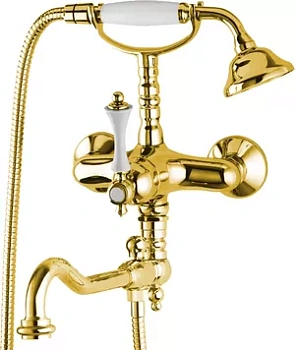 Смеситель CEZARES -VDFM2-03/24-Bi для ванны/душа, однорычажный, ручной душ, золото/ручка белая