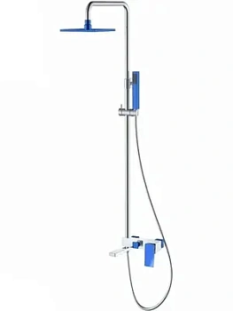 Душевой комплект Boheme 148-CRUW настенный, однозахватный, верхний/ручной душ, хром+синий