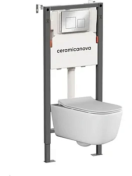 Комплект Подвесной унитаз New day Rimless+Система инсталляции , кнопка Square, хром глянцевый CN3005_121002CH