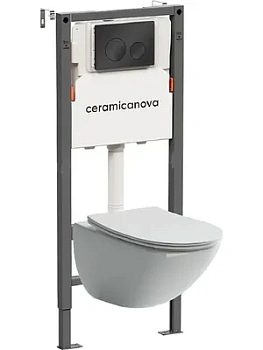 Комплект Подвесной унитаз Mono Rimless+Система инсталляции , кнопка Circle, черный матовый CN1905_121001MB