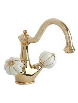 Смеситель для раковины Migliore с д/клапаном, бел. с золотым декором/золото ML.OLV-5834.BO.DO